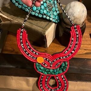 New with tags, culture shock, coral bone, and turquoise beaded necklace